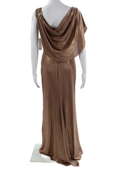 Badgley Mischka Women Maxi Dress Brown Cowl Neck Sleeveless Polyester Size 4