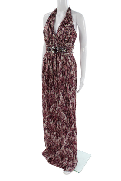 Badgley Mischka Women Maxi Halter Floral Silk Dress Multicolor Size 26