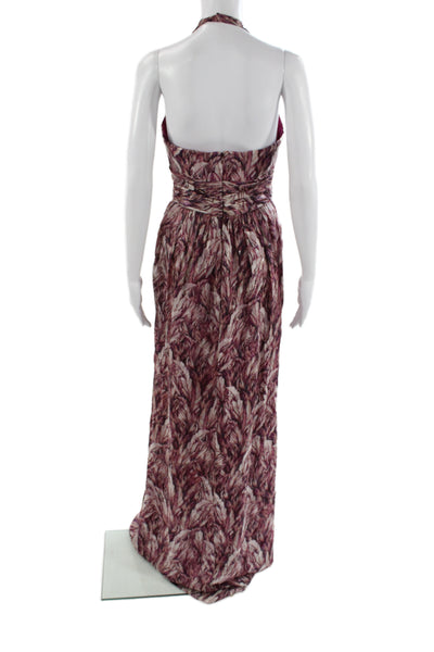 Badgley Mischka Women Maxi Halter Floral Silk Dress Multicolor Size 26