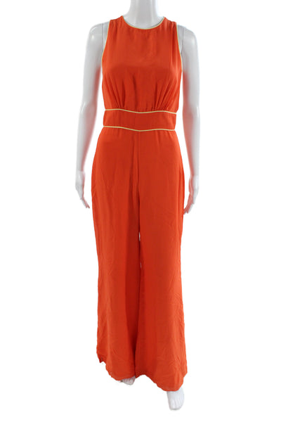 Belle Badgley Mischka Womens Orange Sleeveless Jumpsuit Zip Polyester Size 4