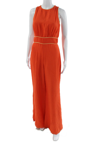 Belle Badgley Mischka Womens Orange Sleeveless Jumpsuit Zip Polyester Size 4
