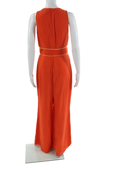 Belle Badgley Mischka Womens Orange Sleeveless Jumpsuit Zip Polyester Size 4