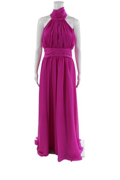 Bradley Mischka Women Maxi Chiffon Halter Dress Pink Zip Size 4