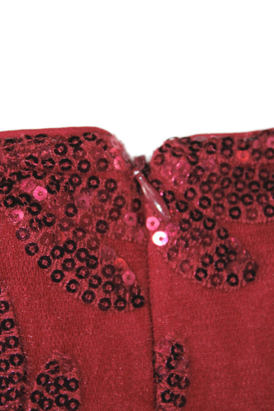 Belle Badgley Mischka Women Red Paisley V-Neck Maxi Dress Tie Size 4