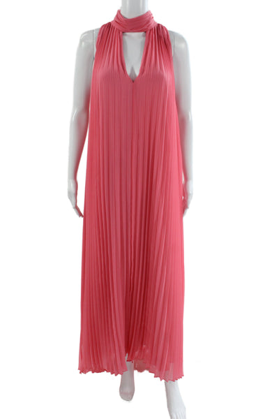 Badgley Mischka Women Maxi Halter Sleeveless Pink Zip Solid Dress Size 10