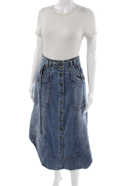 Ulla Johnson Womens Blue A-Line Midi Skirt Button Closure Size 4