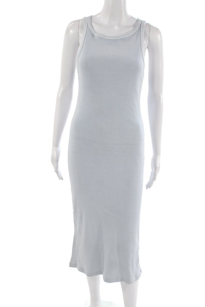 Amo Womens Bodycon Dress Blue Scoop Neck Sleeveless 100% Cotton Long Size M