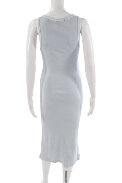 Amo Womens Bodycon Dress Blue Scoop Neck Sleeveless 100% Cotton Long Size M