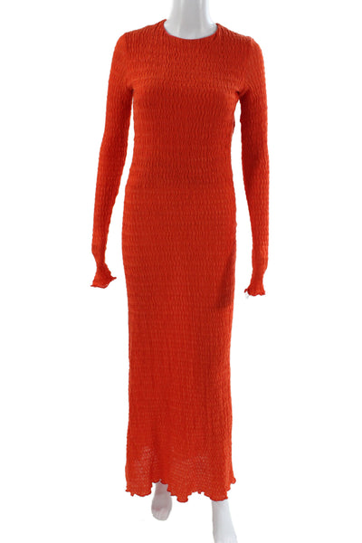 siedres Womens Bodycon Long Sleeve Orange Solid Dress Organic Cotton Size 36