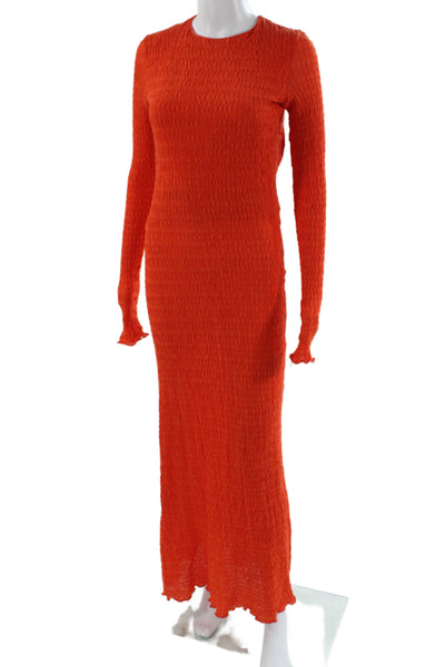 siedres Womens Bodycon Long Sleeve Orange Solid Dress Organic Cotton Size 36