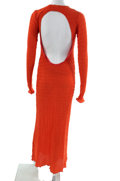siedres Womens Bodycon Long Sleeve Orange Solid Dress Organic Cotton Size 36