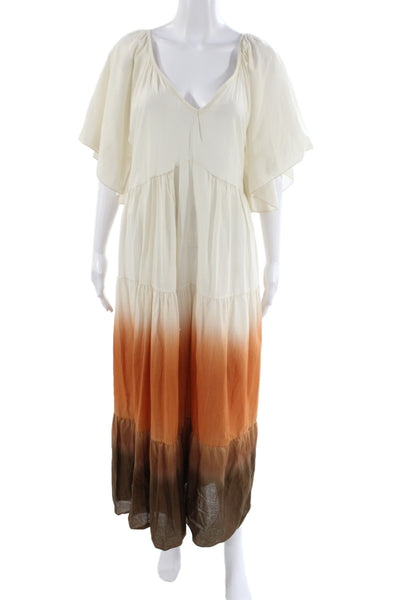 Octopus Womens Ivory Tie Dye Boho V-Neck Short Sleeve Maxi Dress Size 1