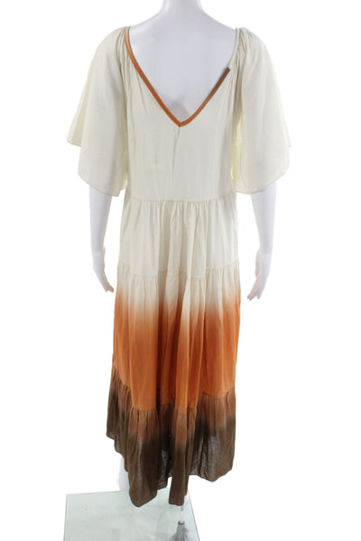 Octopus Womens Ivory Tie Dye Boho V-Neck Short Sleeve Maxi Dress Size 1