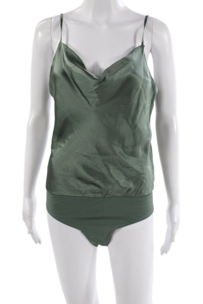 Intermix Women Green Silk One Piece Bodysuit V-Neck Sleeveless Size S
