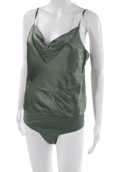 Intermix Women Green Silk One Piece Bodysuit V-Neck Sleeveless Size S