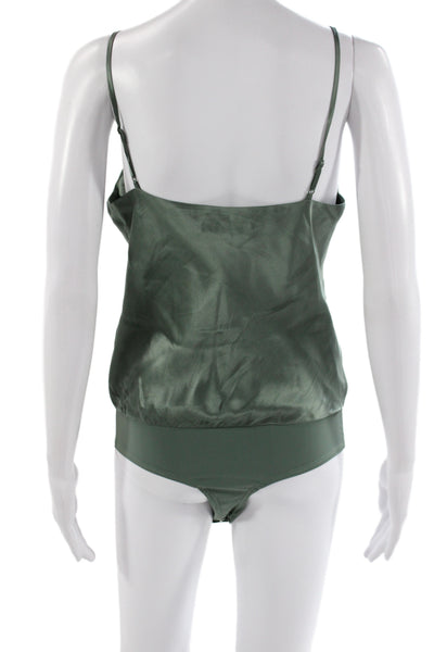 Intermix Women Green Silk One Piece Bodysuit V-Neck Sleeveless Size S