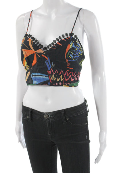 Charo Ruiz Womens Camisole Black V-Neck Geometric Sleeveless Tropical Size M