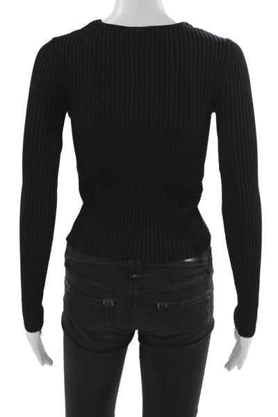 Self-Portrait Womens Cropped Blouse Black Long Sleeve Round Neck Size M