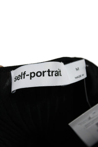 Self-Portrait Womens Cropped Blouse Black Long Sleeve Round Neck Size M