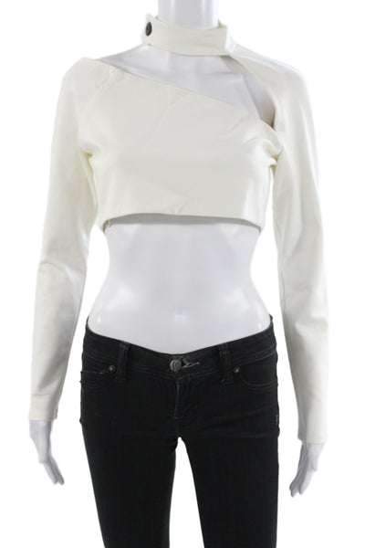 Alexis Womens Cropped White High Neck Long Sleeve Blouse Button Size M