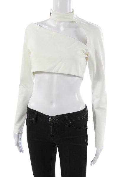 Alexis Womens Cropped White High Neck Long Sleeve Blouse Button Size M