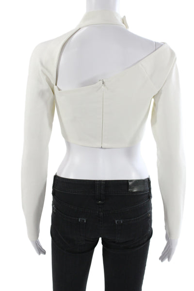Alexis Womens Cropped White High Neck Long Sleeve Blouse Button Size M
