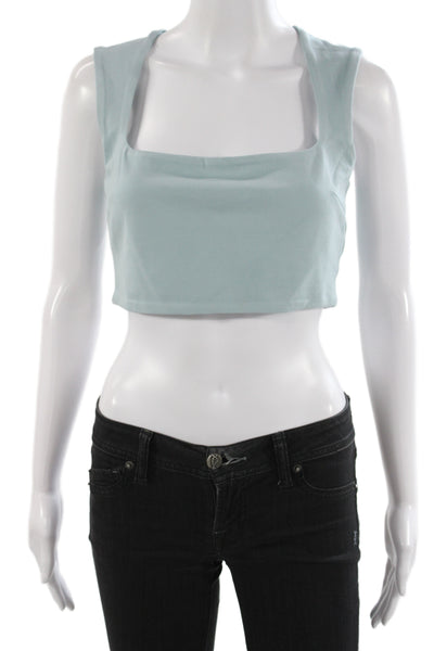 Guizio Women Cropped Tank Blue Square Neck Sleeveless Minimalist Size M