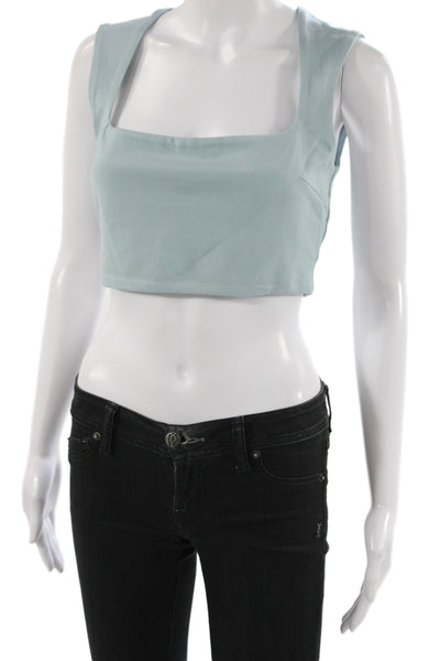 Guizio Women Cropped Tank Blue Square Neck Sleeveless Minimalist Size M