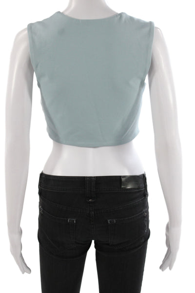 Guizio Women Cropped Tank Blue Square Neck Sleeveless Minimalist Size M