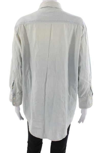 The Great Womens Basic Collared Button-Up Top Blue Cotton Long Sleeve Size 0