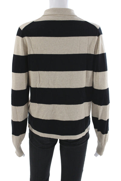 Wyeth Women Collared Striped Pullover Sweater Beige Cotton Long Sleeve Size S