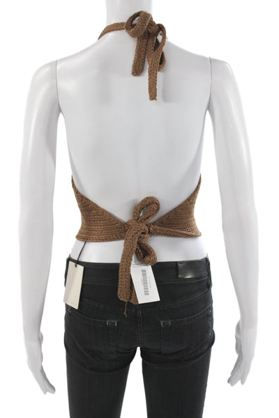 Elan Women Cropped Halter Tank Boho Brown Tie Solid Sleeveless Summer Size S