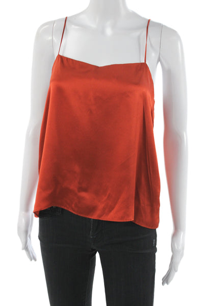 Merritt Charles Women Silk Camisole Orange Square Neck Sleeveless Size M