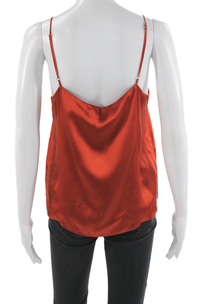 Merritt Charles Women Silk Camisole Orange Square Neck Sleeveless Size M