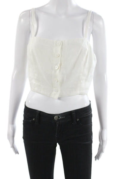 Staud Women White Linen Square Neck Camisole Button Sleeveless Size 6