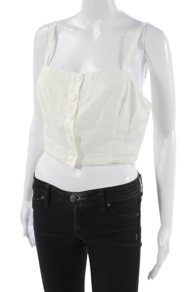 Staud Women White Linen Square Neck Camisole Button Sleeveless Size 6