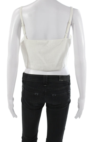 Staud Women White Linen Square Neck Camisole Button Sleeveless Size 6
