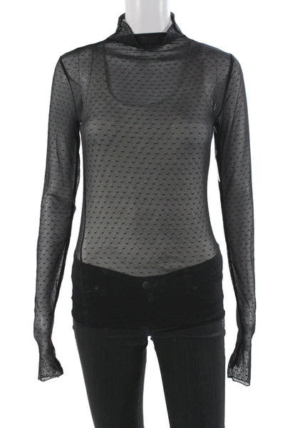 Intimately Free People Women Polka Dot Mock Neck Long Sleeve Blouse Size M