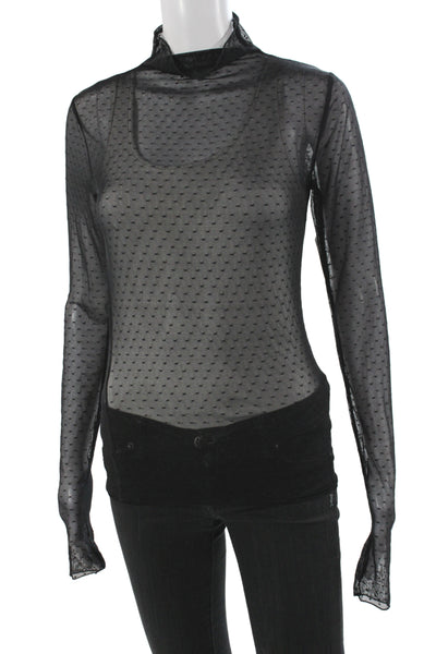 Intimately Free People Women Polka Dot Mock Neck Long Sleeve Blouse Size M