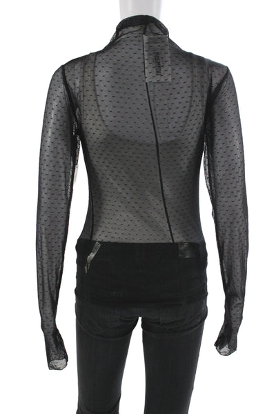 Intimately Free People Women Polka Dot Mock Neck Long Sleeve Blouse Size M
