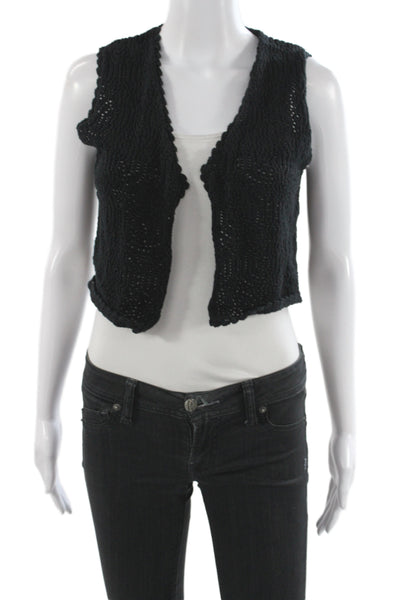 Olivaceous Women Boho Cropped V-Neck Tank Black Cotton Sleeveless Size M