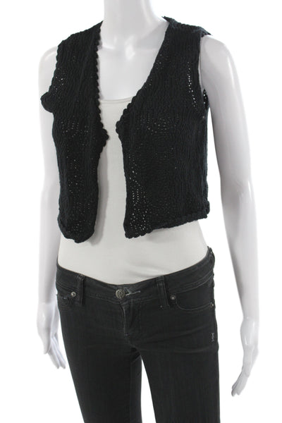 Olivaceous Women Boho Cropped V-Neck Tank Black Cotton Sleeveless Size M