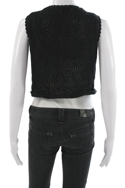 Olivaceous Women Boho Cropped V-Neck Tank Black Cotton Sleeveless Size M