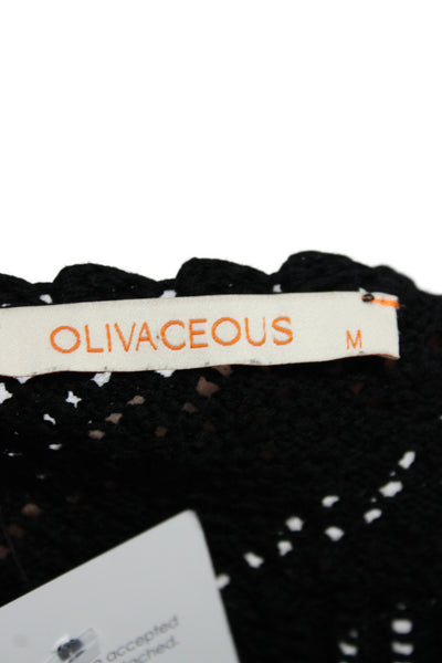 Olivaceous Women Boho Cropped V-Neck Tank Black Cotton Sleeveless Size M