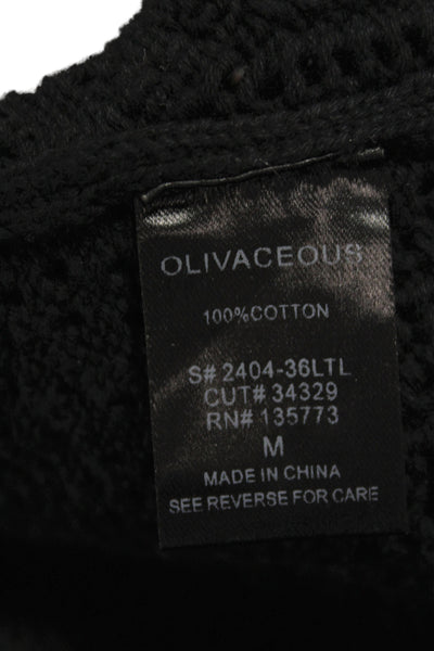 Olivaceous Women Boho Cropped V-Neck Tank Black Cotton Sleeveless Size M