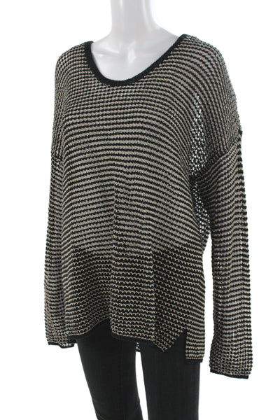 Eileen Fisher Womens Striped Scoop Neck Pullover Beige Long Sleeve Size L