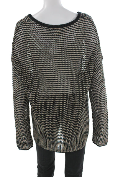Eileen Fisher Womens Striped Scoop Neck Pullover Beige Long Sleeve Size L