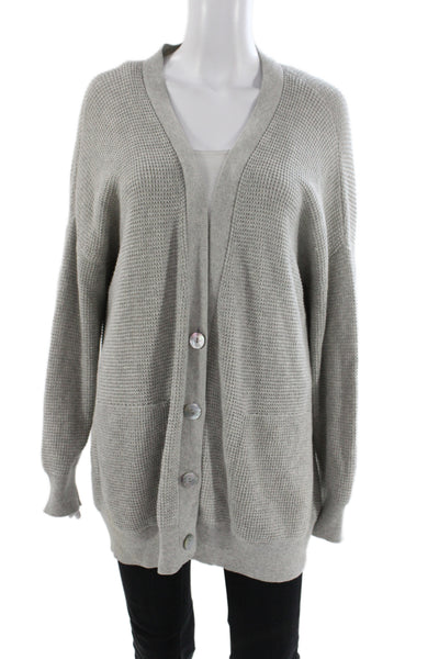 Eileen Fisher Women Gray V-Neck Long Sleeve Cardigan Size M