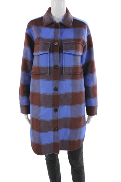 Rails Womens Basic Plaid Wool Blend Jacket Blue Long Sleeve Size XS