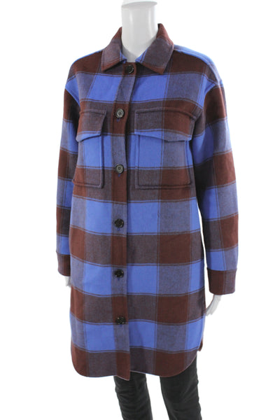 Rails Womens Basic Plaid Wool Blend Jacket Blue Long Sleeve Size XS